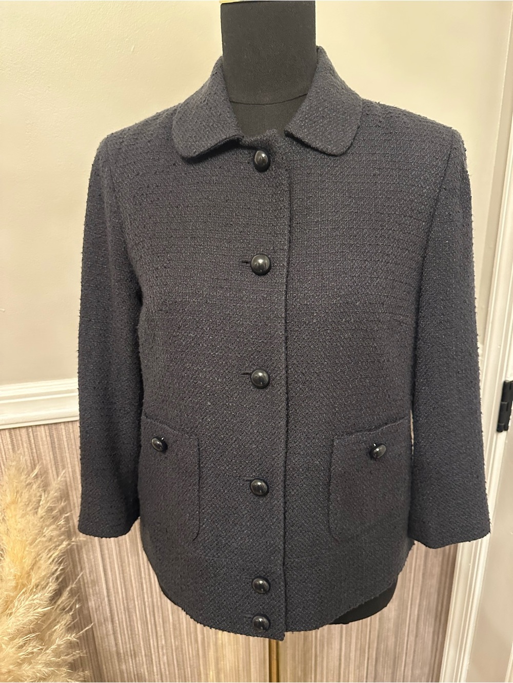 Talbots Black Bouclé Wool Blend Button Front Jacket Size 4 - Picture 3 of 11